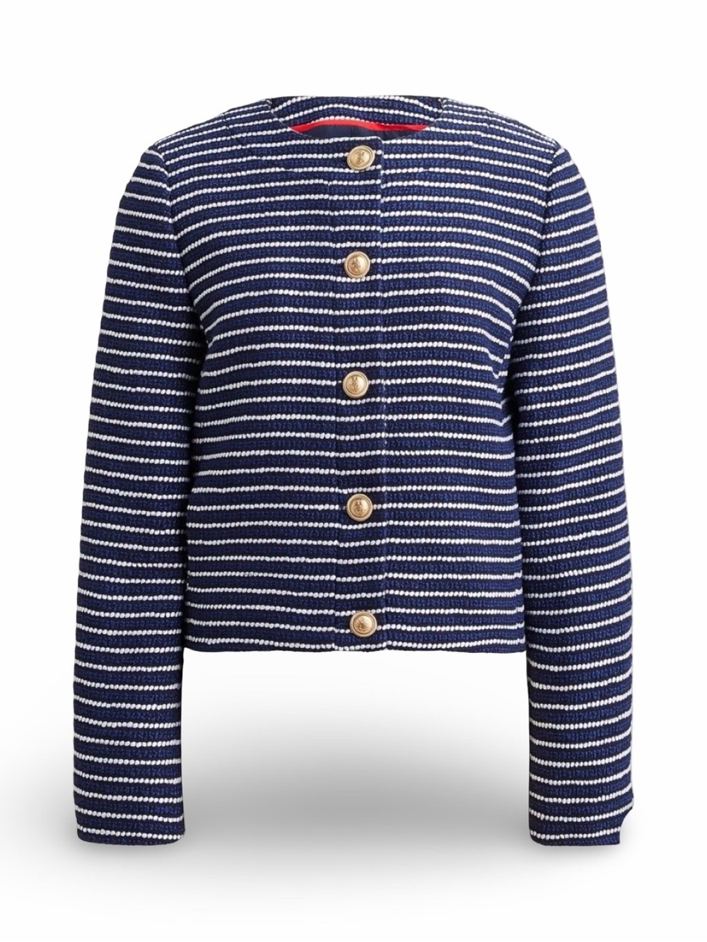 J.CREW Tweed Lady Jacket Navy Ivory Striped Cropped Cardigan 8